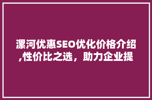漯河优惠SEO优化价格介绍,性价比之选，助力企业提升在线竞争力