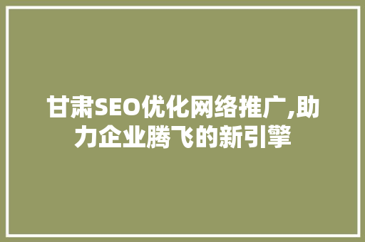 甘肃SEO优化网络推广,助力企业腾飞的新引擎