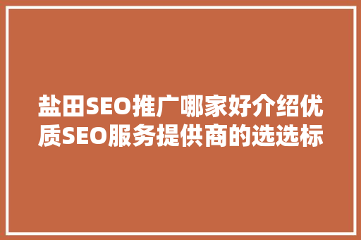 盐田SEO推广哪家好介绍优质SEO服务提供商的选选标准与优势