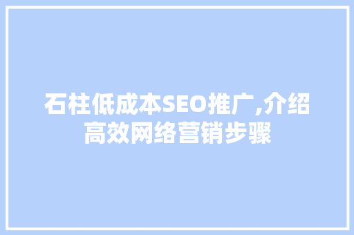 石柱低成本SEO推广,介绍高效网络营销步骤
