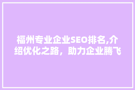 福州专业企业SEO排名,介绍优化之路，助力企业腾飞