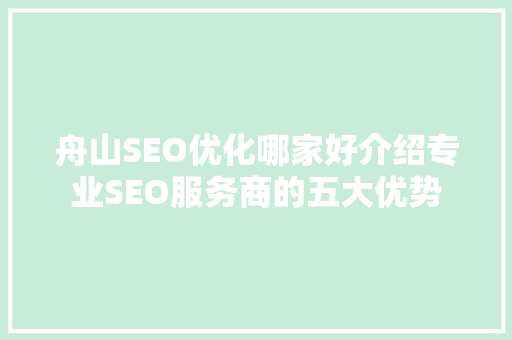 舟山SEO优化哪家好介绍专业SEO服务商的五大优势