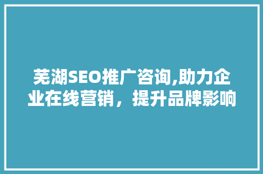 芜湖SEO推广咨询,助力企业在线营销，提升品牌影响力