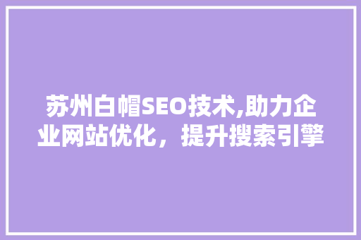 苏州白帽SEO技术,助力企业网站优化，提升搜索引擎排名