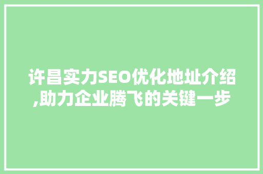 许昌实力SEO优化地址介绍,助力企业腾飞的关键一步