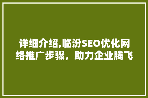详细介绍,临汾SEO优化网络推广步骤，助力企业腾飞