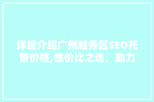 详细介绍广州越秀区SEO托管价格,性价比之选，助力企业高效营销