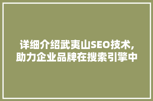 详细介绍武夷山SEO技术,助力企业品牌在搜索引擎中脱颖而出