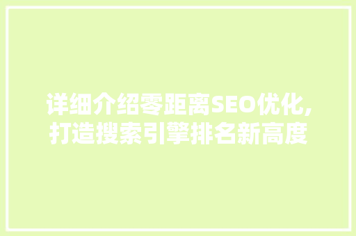 详细介绍零距离SEO优化,打造搜索引擎排名新高度