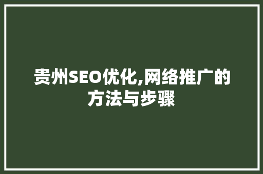 贵州SEO优化,网络推广的方法与步骤