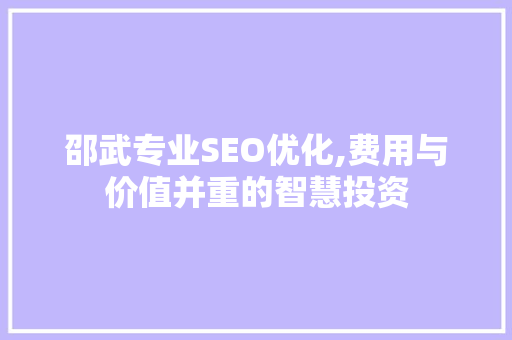 邵武专业SEO优化,费用与价值并重的智慧投资