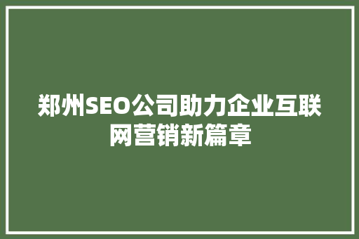 郑州SEO公司助力企业互联网营销新篇章