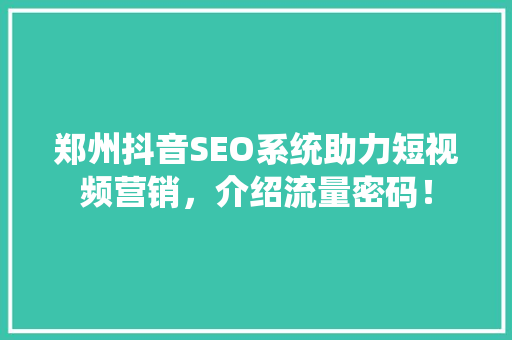 郑州抖音SEO系统助力短视频营销，介绍流量密码！