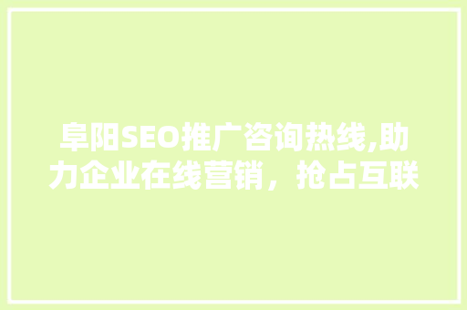 阜阳SEO推广咨询热线,助力企业在线营销，抢占互联网高地