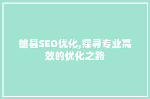 雄县SEO优化,探寻专业高效的优化之路