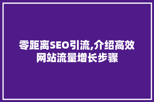 零距离SEO引流,介绍高效网站流量增长步骤
