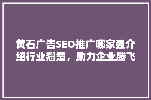 黄石广告SEO推广哪家强介绍行业翘楚，助力企业腾飞