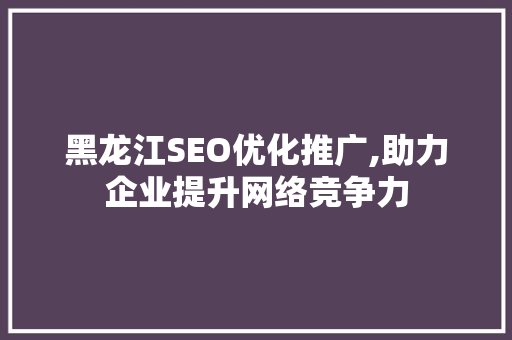 黑龙江SEO优化推广,助力企业提升网络竞争力