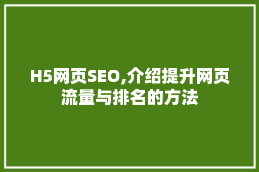 H5网页SEO,介绍提升网页流量与排名的方法